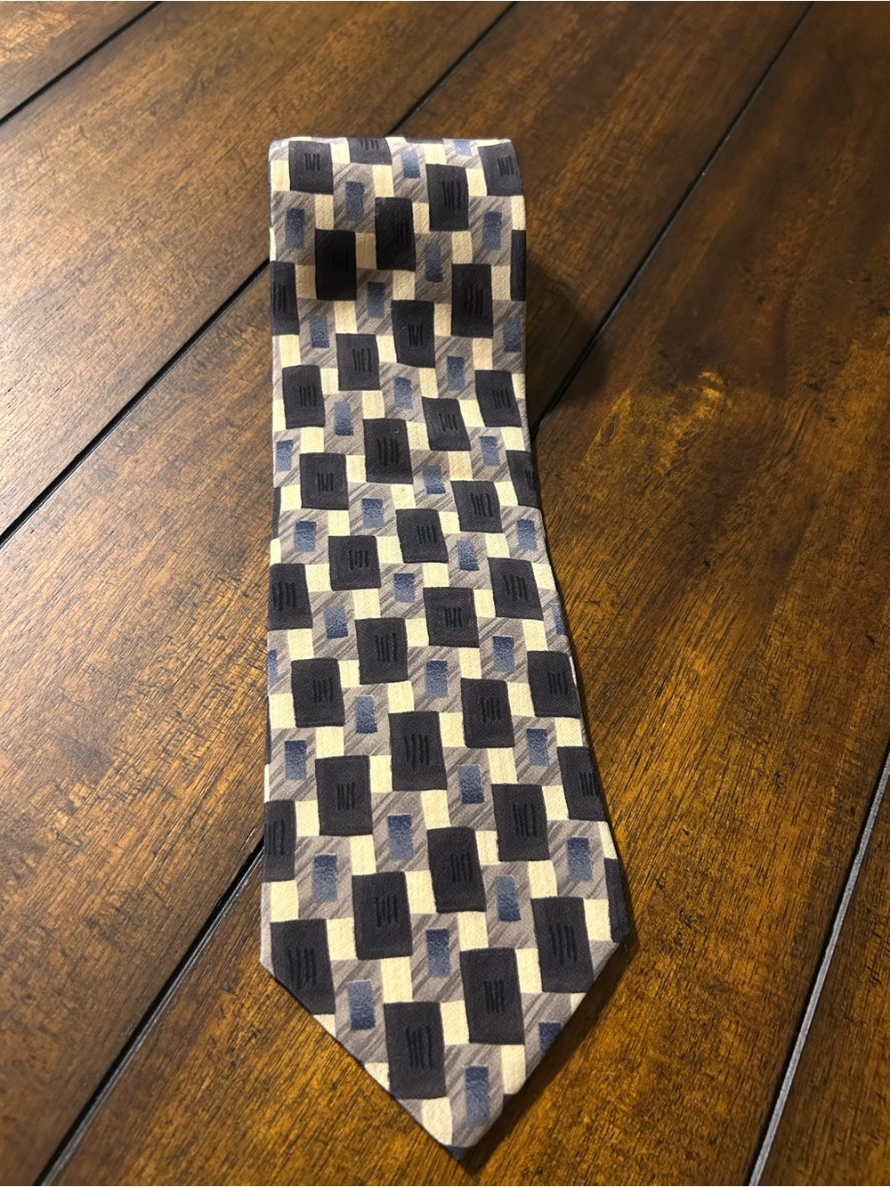 Men's Geometric Tie in Beige and Navy